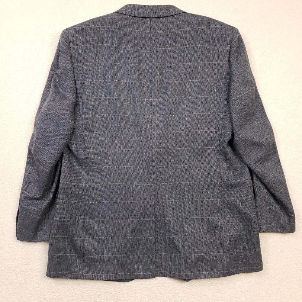 Jos. A. Bank Sport Coat Mens 48L Blue Gray Silk Wool Linen Windowpane Blazer